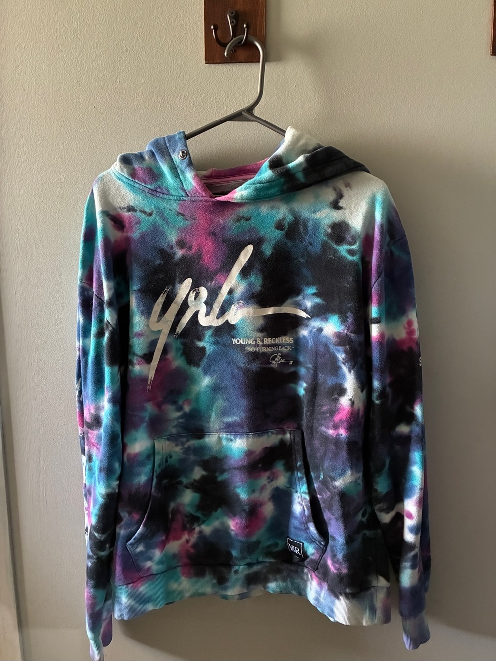 Young & Reckless Tie-Dye Hoodie in Teal, Purple & Black
